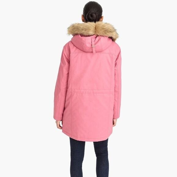 J Crew Perfect Parka Primaloft Pink Winter Snow Coat Faux Fur Hooded Womens XXL - Picture 11 of 17